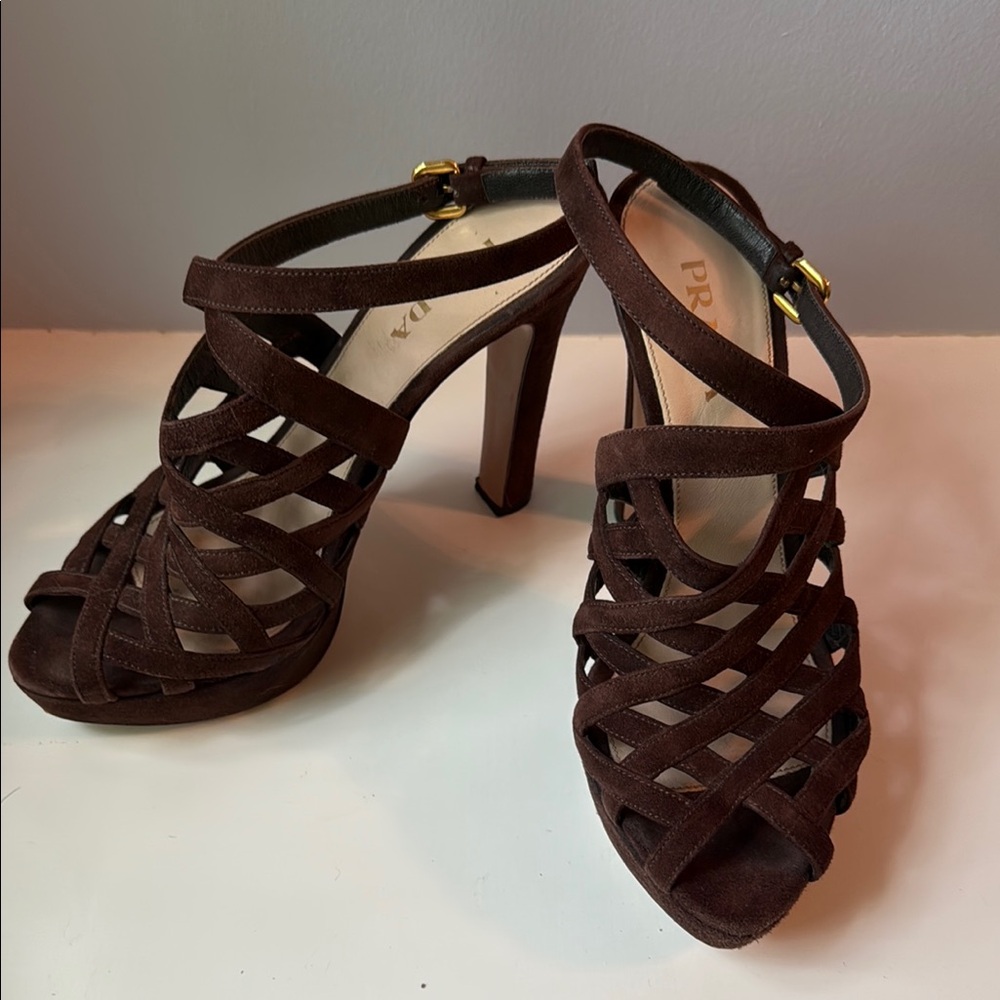 Prada Women's Dark Brown Strappy Heels